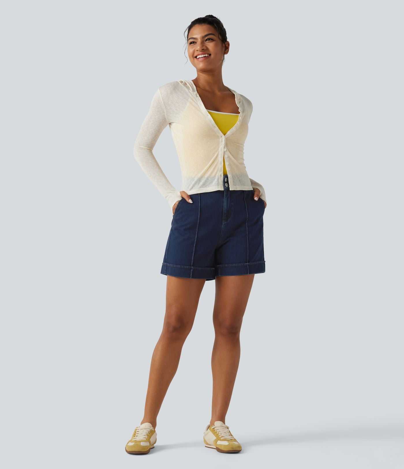 Short en jean casual taille haute Halara Flex™ 12,5 cm avec poches
