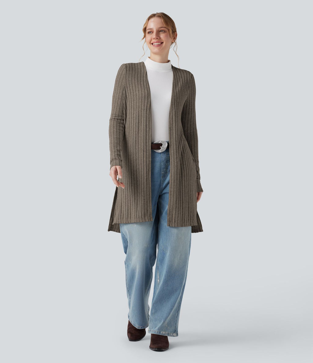 Manteau décontracté côtelé à manches longues avec fentes