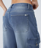 Jean cargo décontracté Halara Flex™ à taille basse, jambes larges, poches multiples et tissu extensible