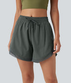 Short de running 2-en-1 taille mi-haute 12,5 cm avec cordon, ourlet incurvé, mesh contrasté et poches