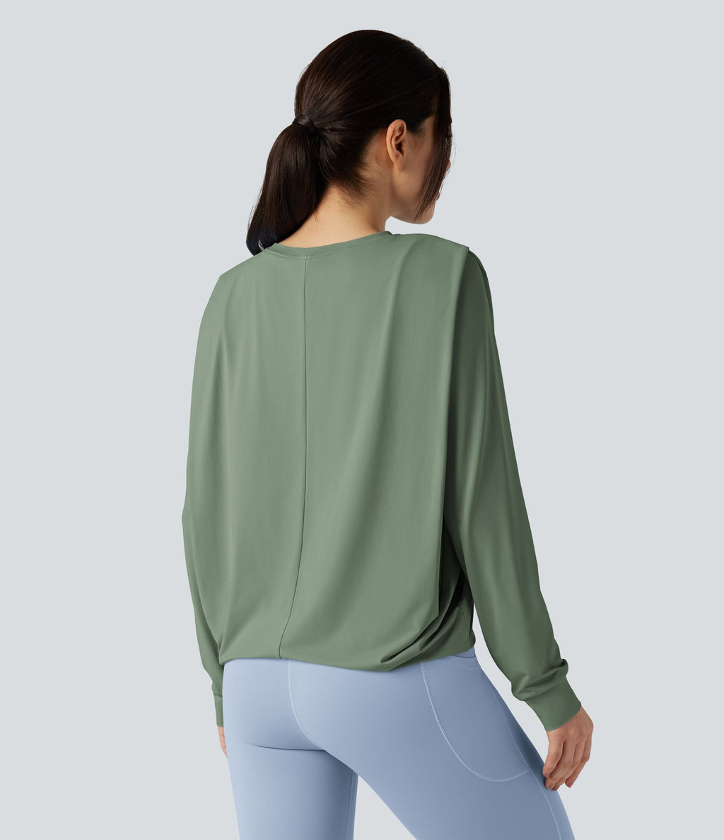 Haut de sport yoga col rond manches longues froncé - UPF50+