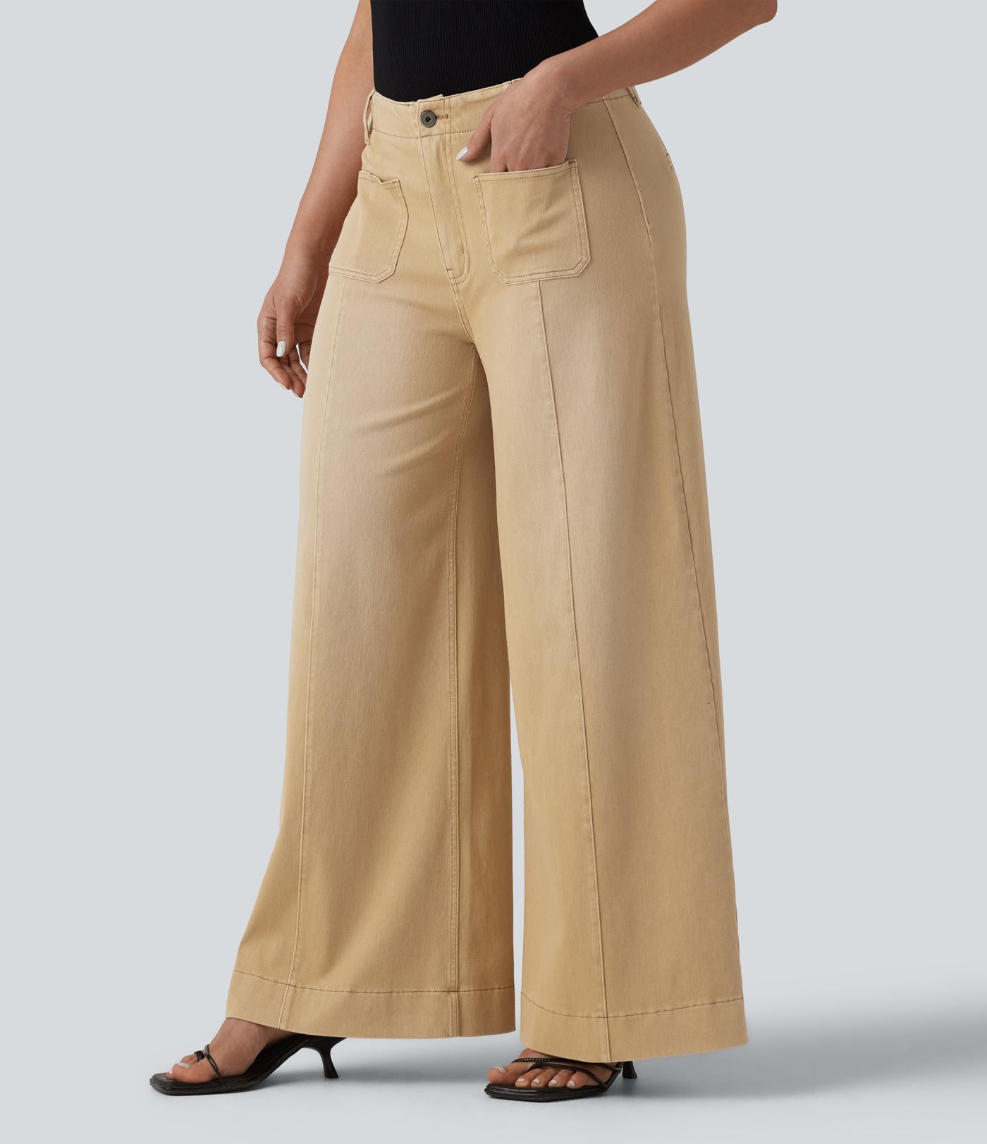 Jean large Halara Flex™ décontracté coloré, taille haute, avec poches