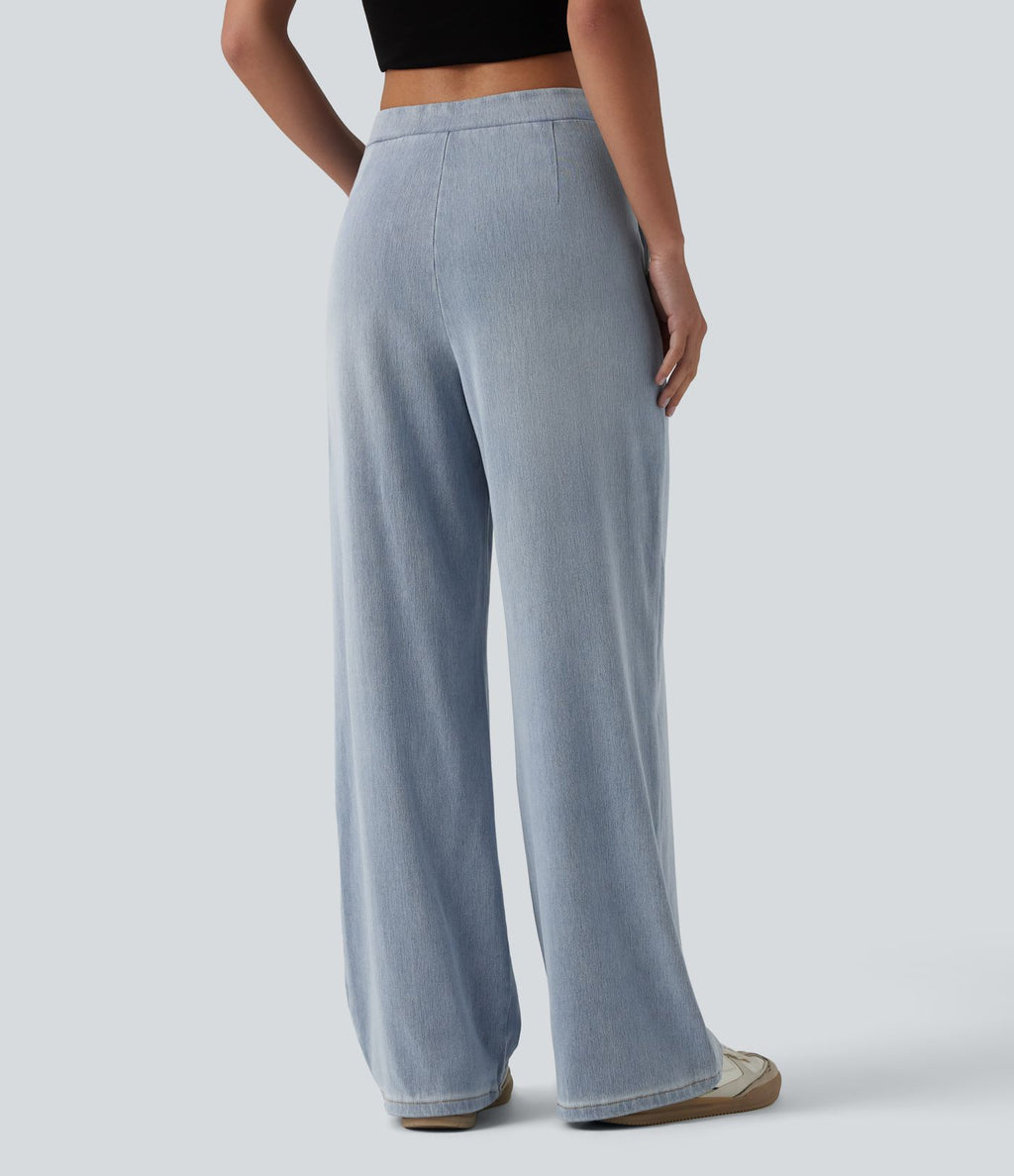 Jean droit Halara Flex™ casual taille mi-haute asymétrique avec poches