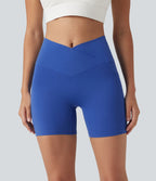 Short cycliste de yoga SoftlyZero™ 13 cm taille haute croisée avec poches et protection solaire UPF50+