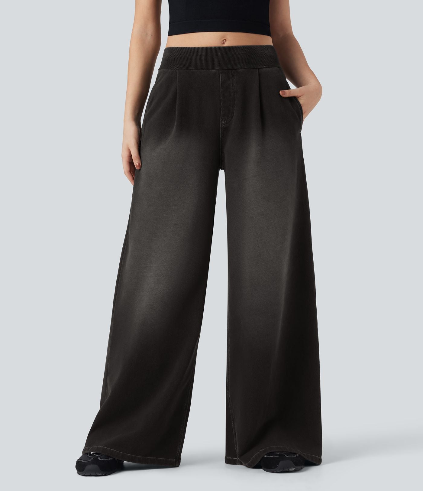 Jean jogging Halara Flex™ large évasé molleton français taille mi-haute avec poches