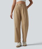 Pantalon chino décontracté en coton, taille haute, plissé, jambe droite, avec poches