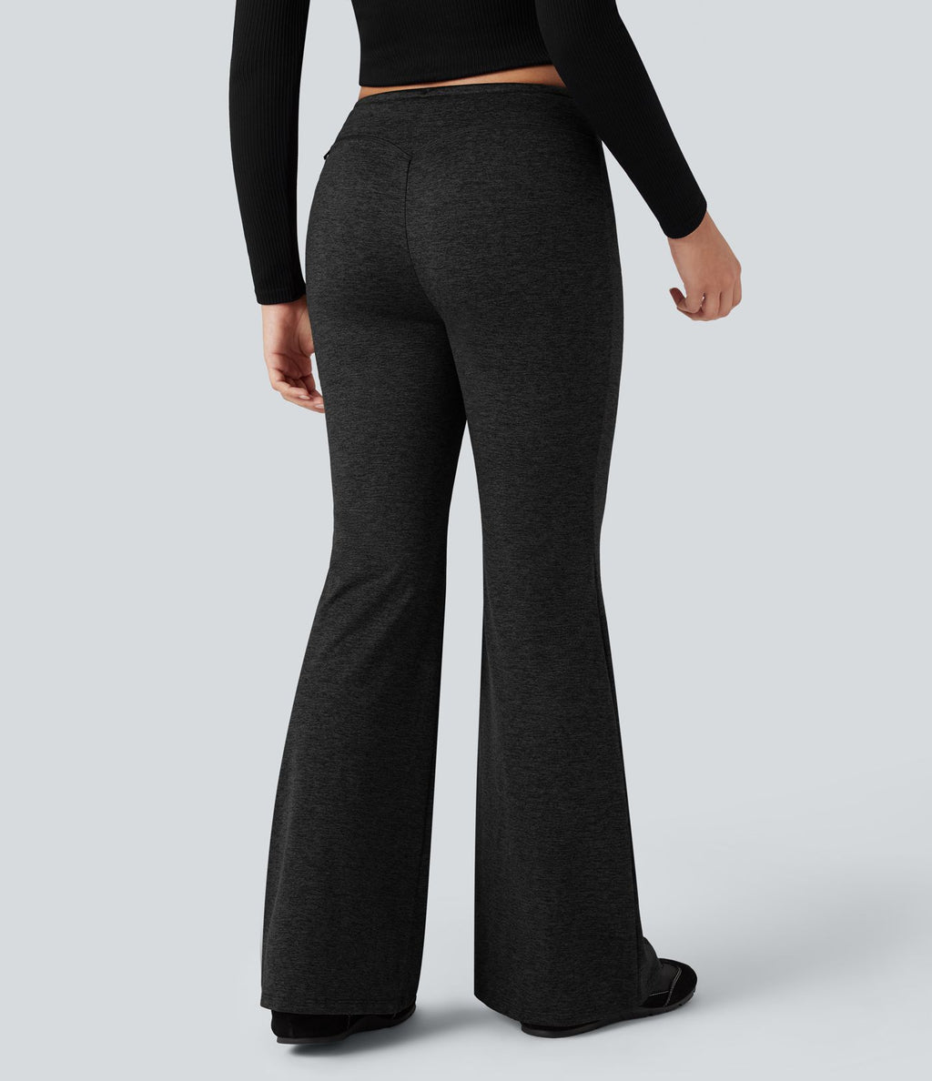 Pantalon jogging évasé thermique polaire chiné séchage rapide taille mi-haute avec cordon de serrage - UPF40+