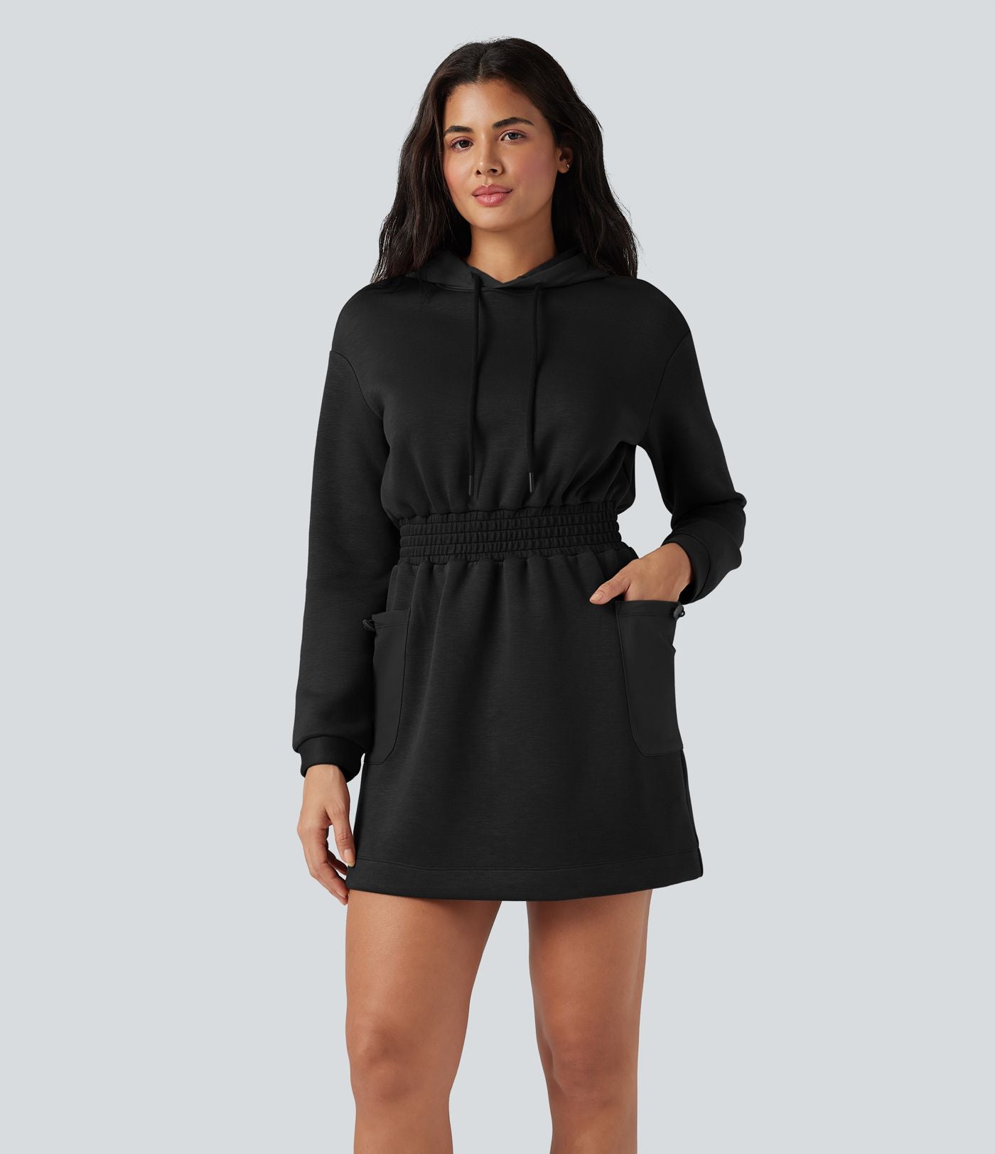Robe active SpacerTek™ mini à capuche, manches longues, avec cordon de serrage et poches