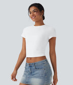 T-shirt baby tee décontracté court ajusté col rond
