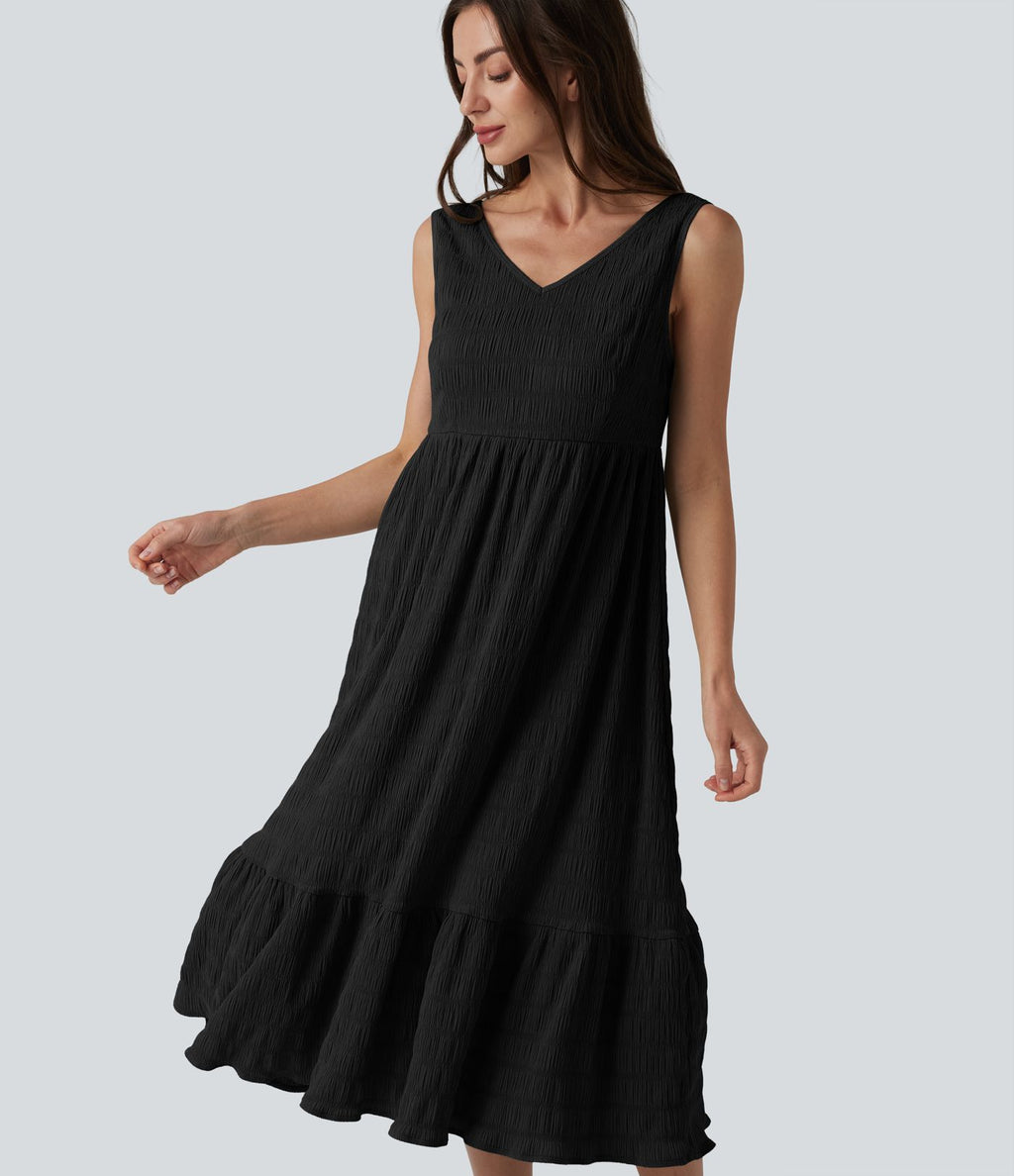 Robe midi décontractée sans manches à col en V