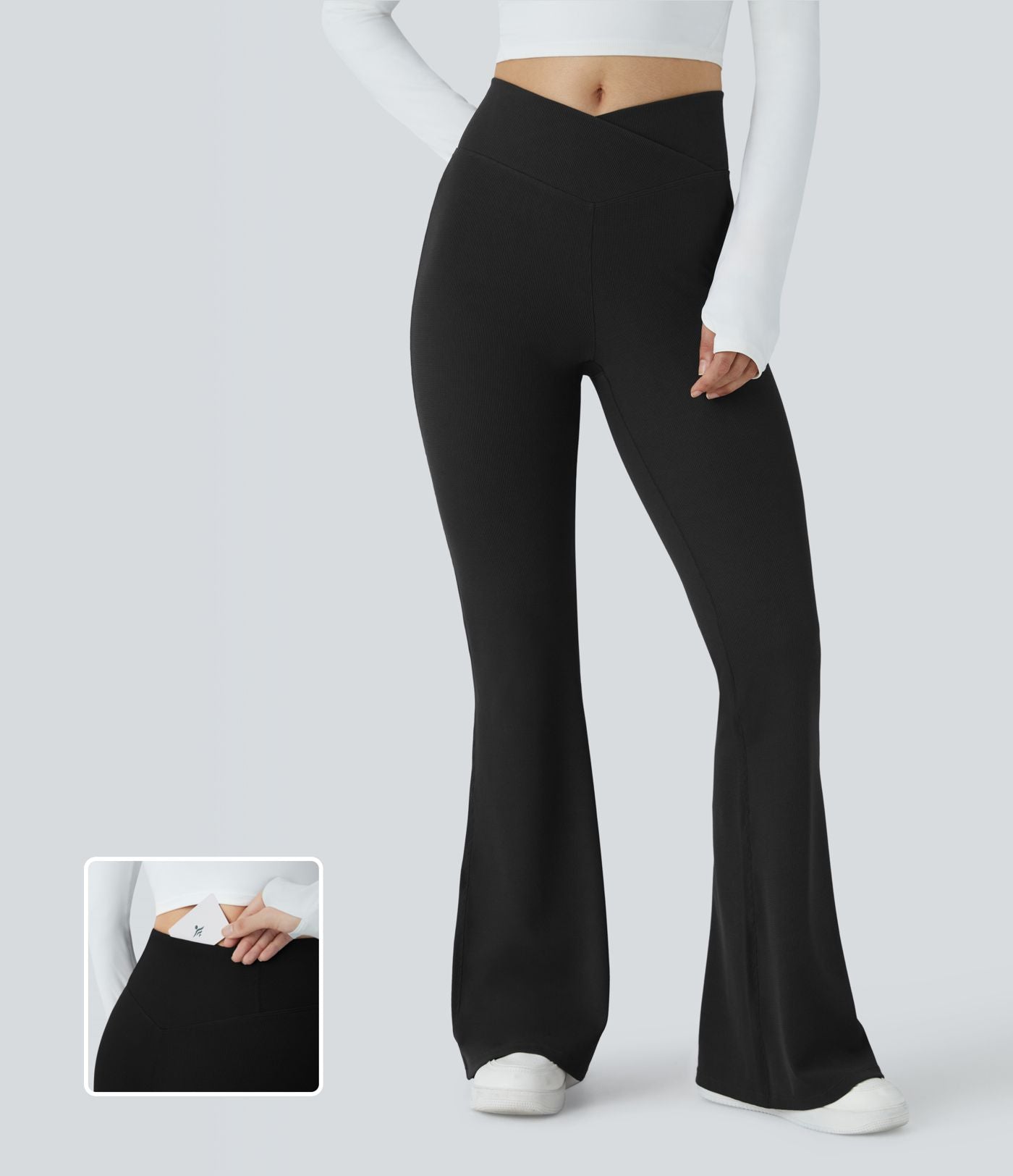 Pantalon décontracté évasé en maille gaufrée, taille haute, avec poches croisées