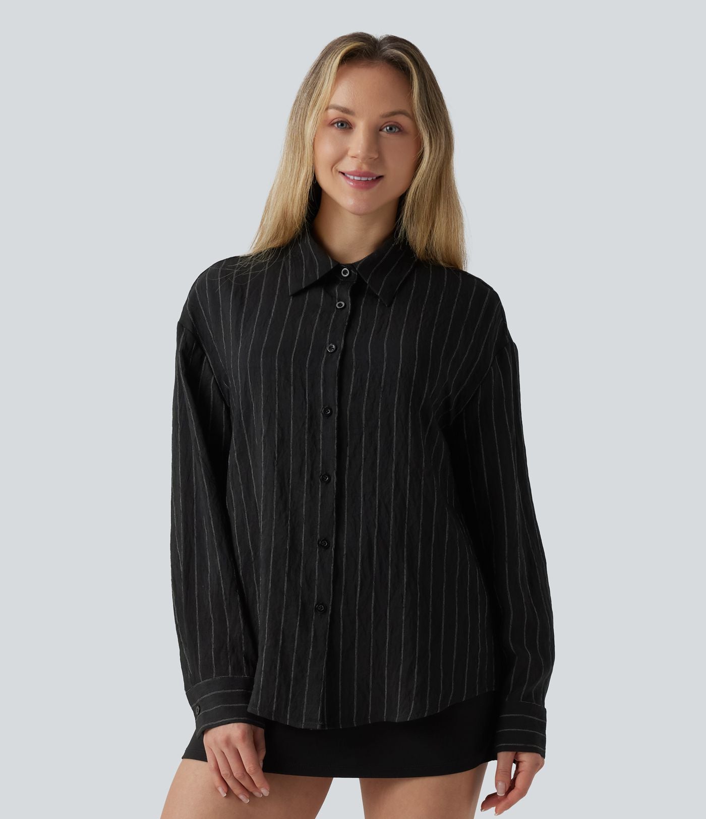 Chemise tailleur à manches longues à rayures mélange lin