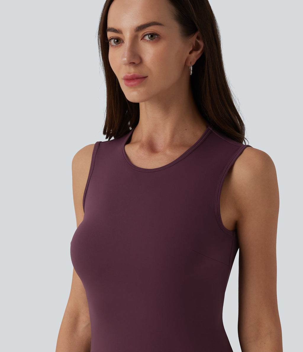 Robe mini décontractée SoftlyZero™ Airy col rond sans manches à volants superposés effet frais InstantCool