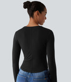 T-shirt décontracté col rond manches longues