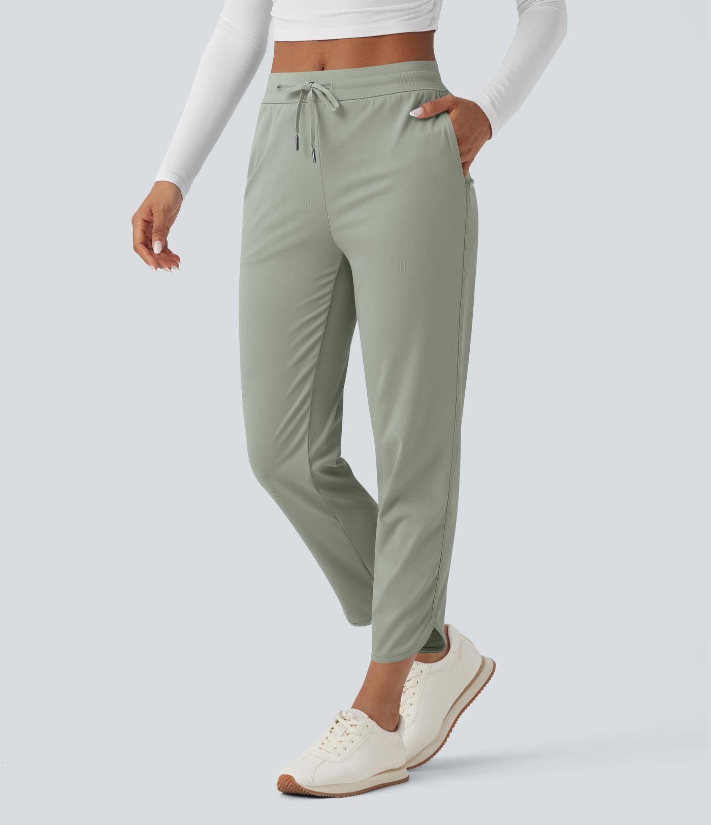 Pantalon de golf fuselé, taille mi-haute, cordon, ourlet courbé, séchage rapide, avec poches—UPF40+