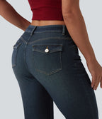 Halara Flex™ Jean bootcut casual taille basse en lyocell drapé, avec poches