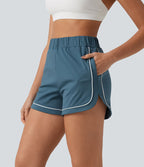Short de yoga ample taille haute colorblock à bande latérale 7,5 cm avec poches