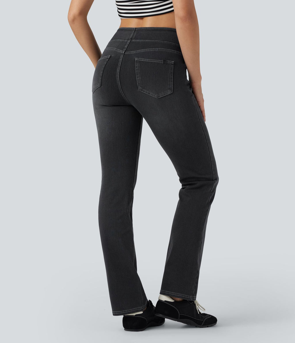 Halara Flex™ Jean évasé casual délavé taille haute gainant avec poches