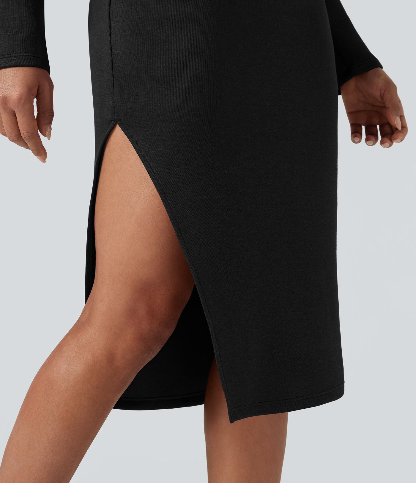 Robe midi décontractée SpacerTek™ fendue manches longues avec capuche