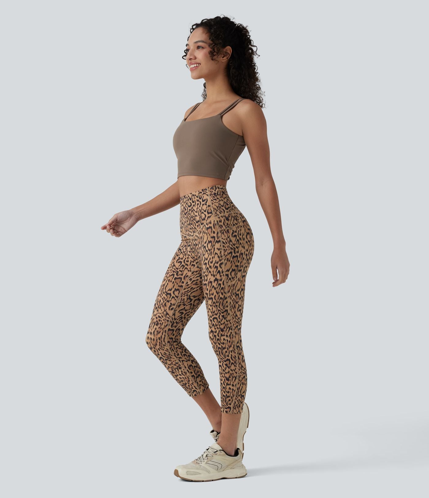 Legging corsaire d'entraînement taille haute gainant imprimé léopard Halara UltraSculpt™ avec poches