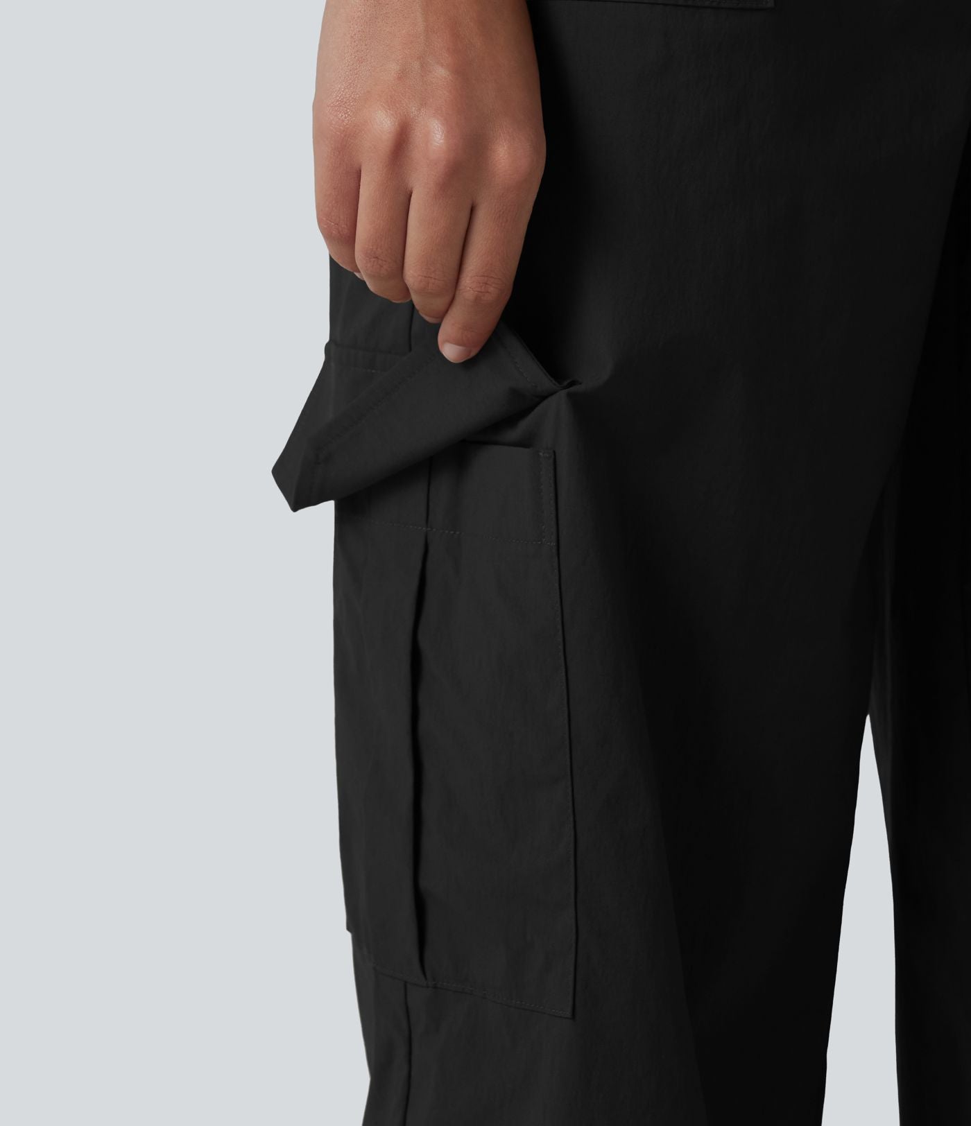 Pantalon cargo droit de randonnée taille haute avec poches