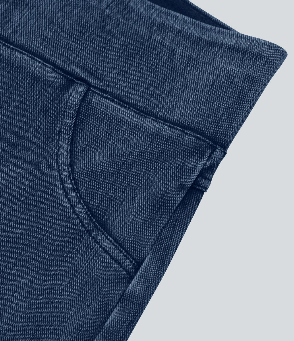 Halara Flex™ Shorts 7,5cm Casual en Denim Tricot Extensible Taille Haute Avec Poches Latérales Arrière