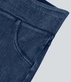 Halara Flex™ Shorts 7,5cm Casual en Denim Tricot Extensible Taille Haute Avec Poches Latérales Arrière