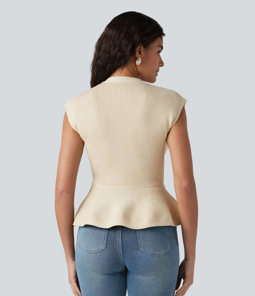 Cardigan péplum col V sans manches