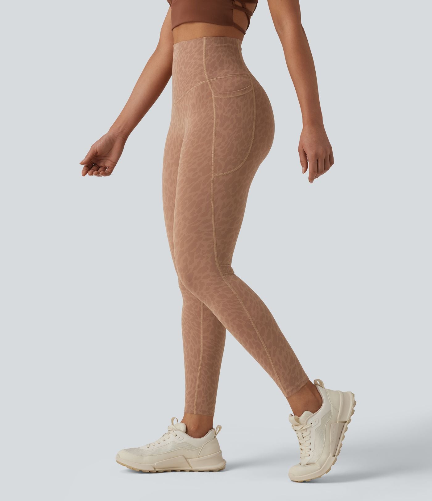 Legging de running 7/8 gainant Halara UltraSculpt™ imprimé léopard taille haute ventre plat avec poches
