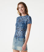 T-shirt décontracté col rond manches courtes imprimé léopard