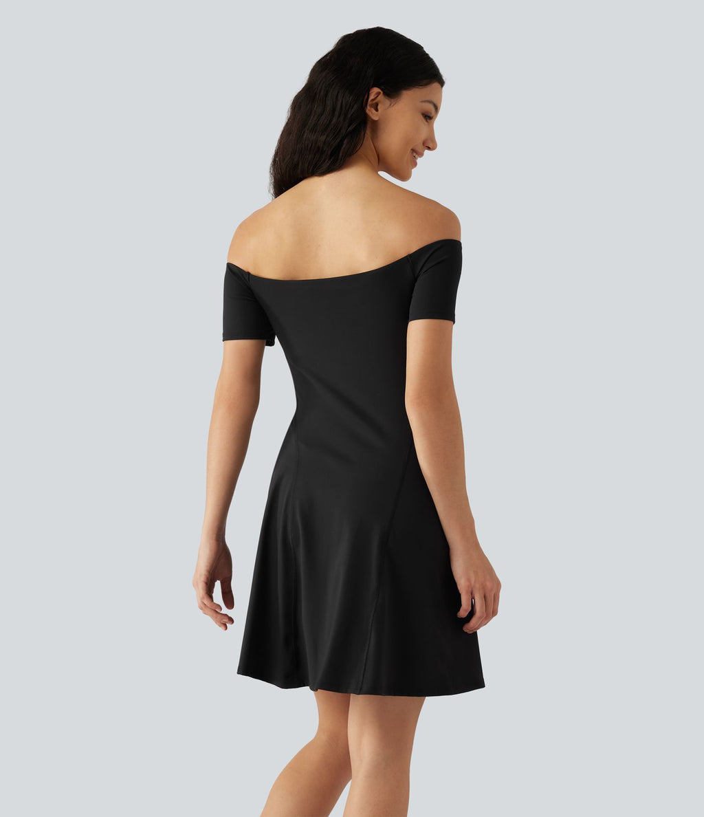 Robe mini SoftlyZero™ Plush épaules dénudées à manches courtes, maintien intégré, bonnets B à E