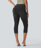 Leggings capri Halara Flex™ en jean extensible tricoté à taille haute et poches