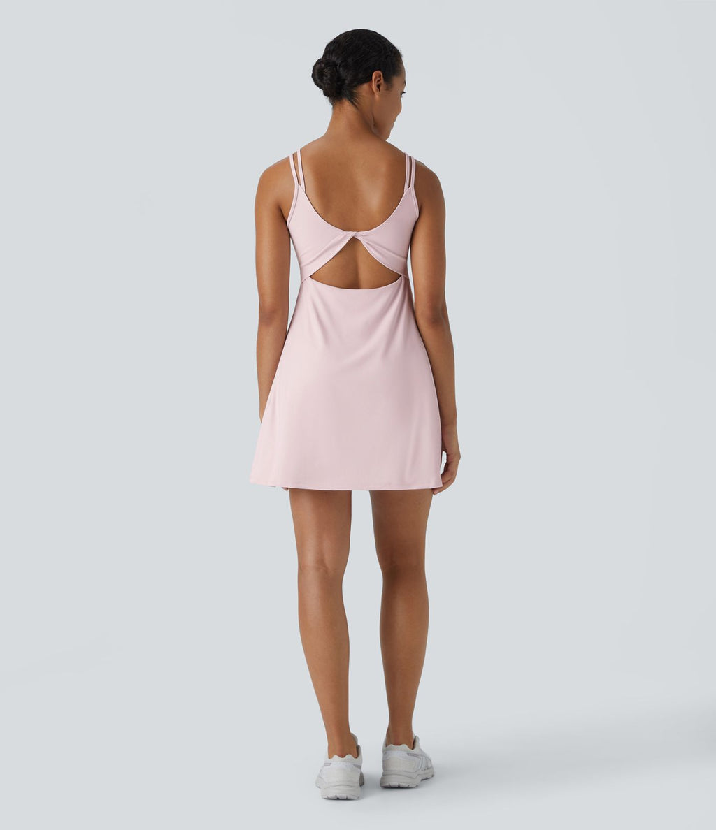 Robe de sport danse 2-pièces SoftlyZero™ Plush double bretelles caraco avec poche A-D