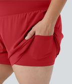Short Yoga 10cm Plus Longue Taille Ultra Haute 2 en 1 Poche Arrière Poche Cachée Latérale Grande Taille