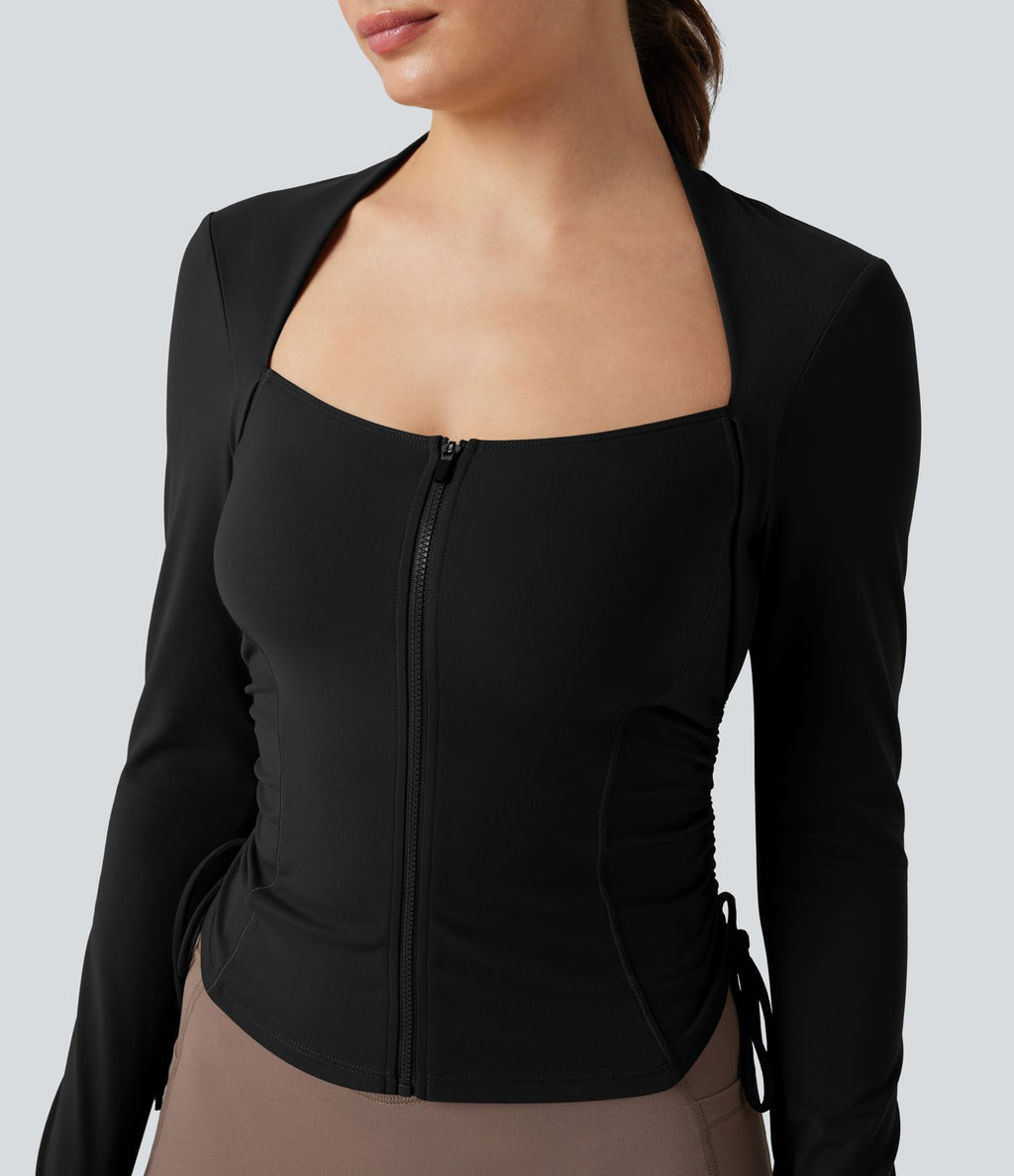 Veste yoga SoftlyZero™ Plush manches longues avec trous pour pouces et cordon de serrage