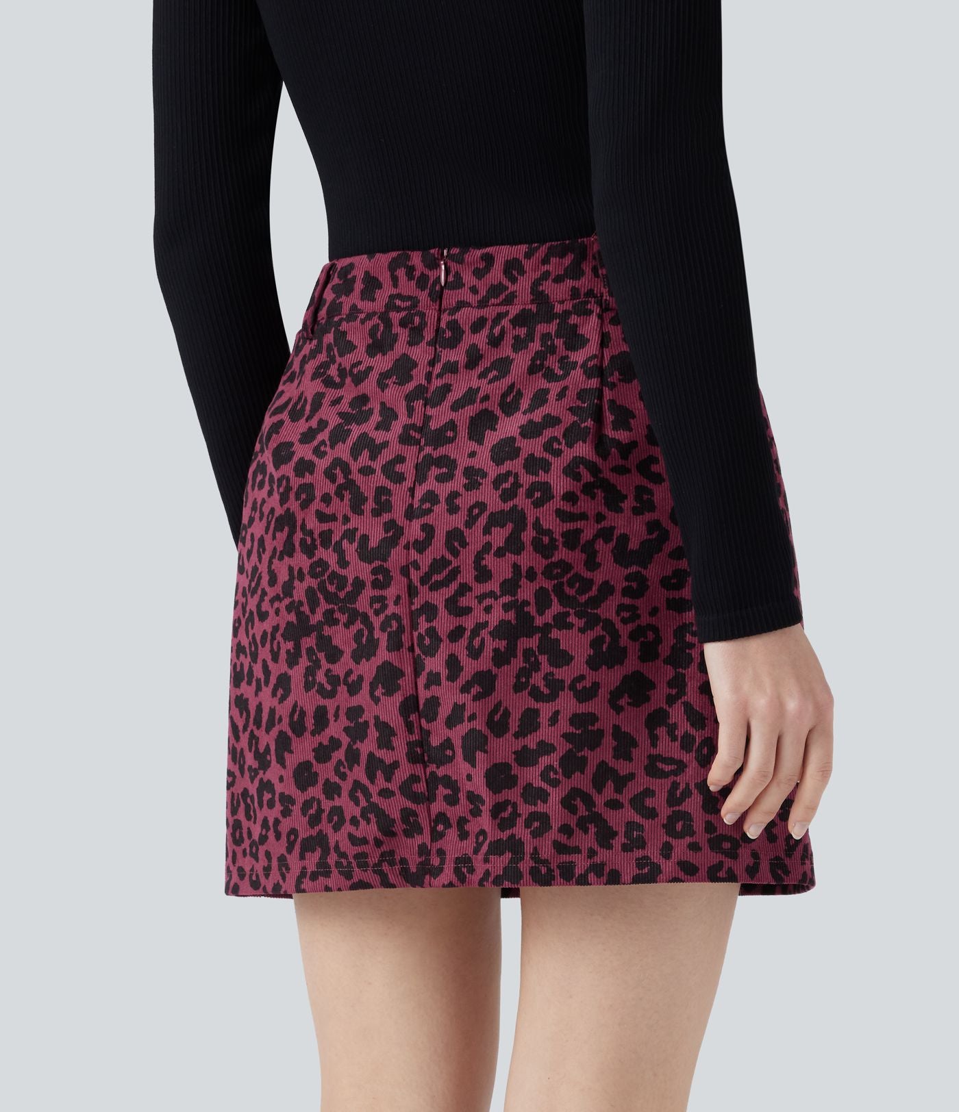 Jupe mini décontractée 2-en-1 taille haute imprimé léopard avec poche