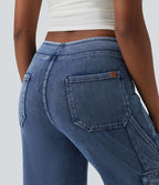 Jean cargo court casual jambe droite taille mi-haute Halara Flex™ avec poches