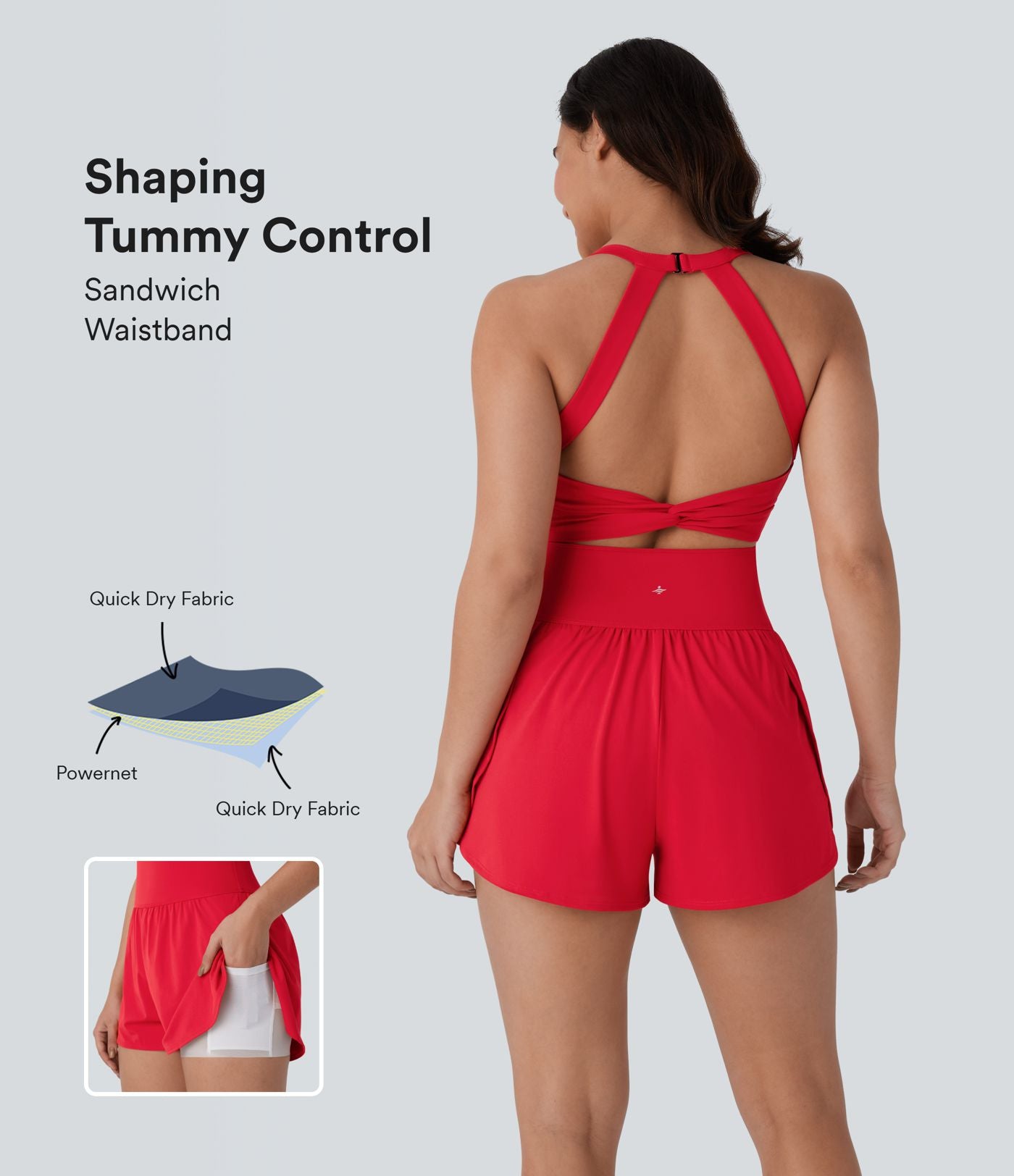 Combinaison-pantalon de yoga 2-en-1 gainante à séchage rapide avec poches SoftlyZero™