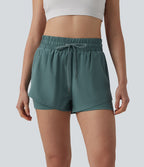 Short running 2-en-1 taille haute avec cordon de serrage et poches