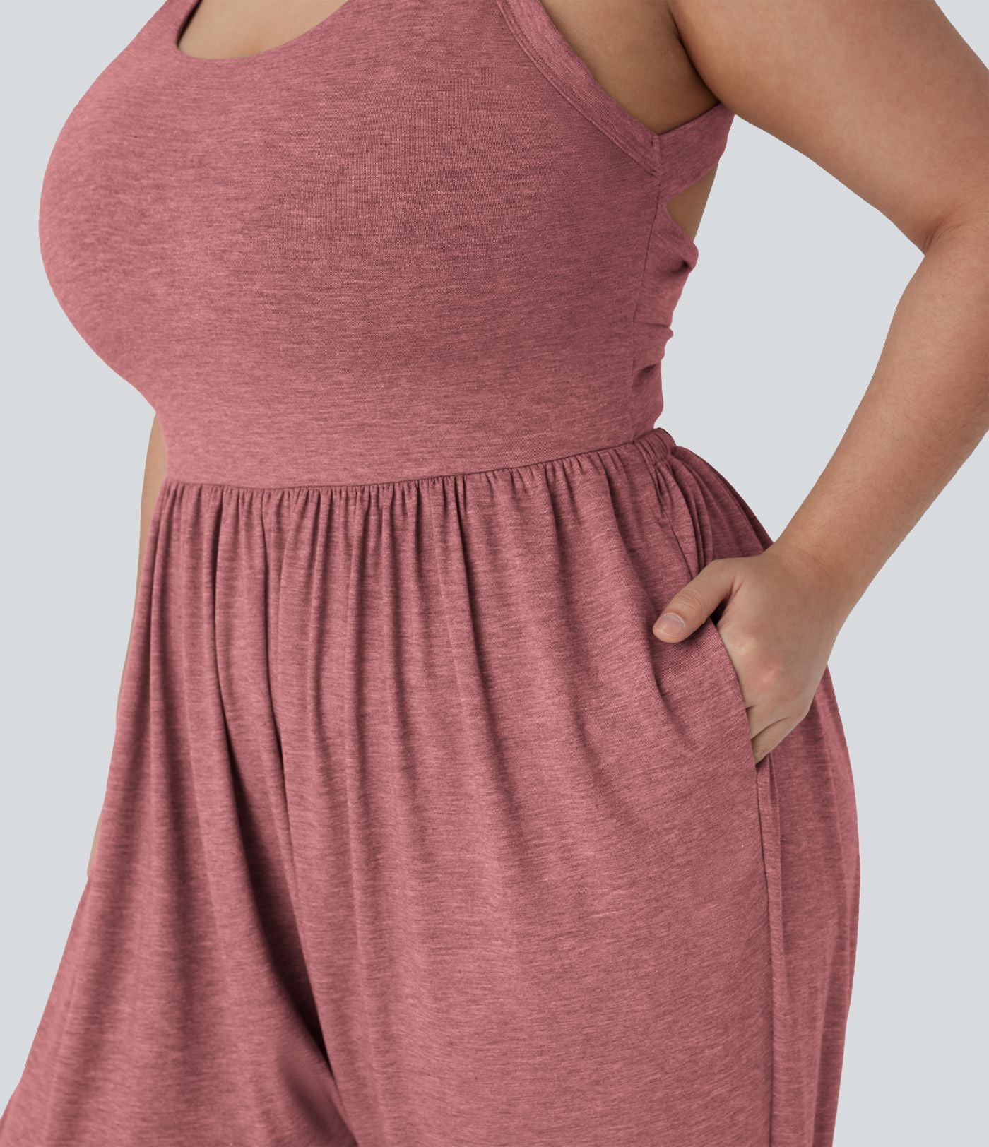 Combinaison sarouel dos nu torsadée grande taille avec poche latérale - Édition facile à enfiler