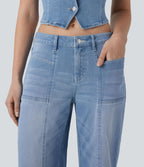 Jean bootcut délavé Halara Flex™ taille basse à poches multiples et fermeture zippée