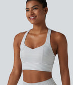 Brassière de sport yoga à rayures dos nageur croisé maintien léger avec soutien-gorge intégré