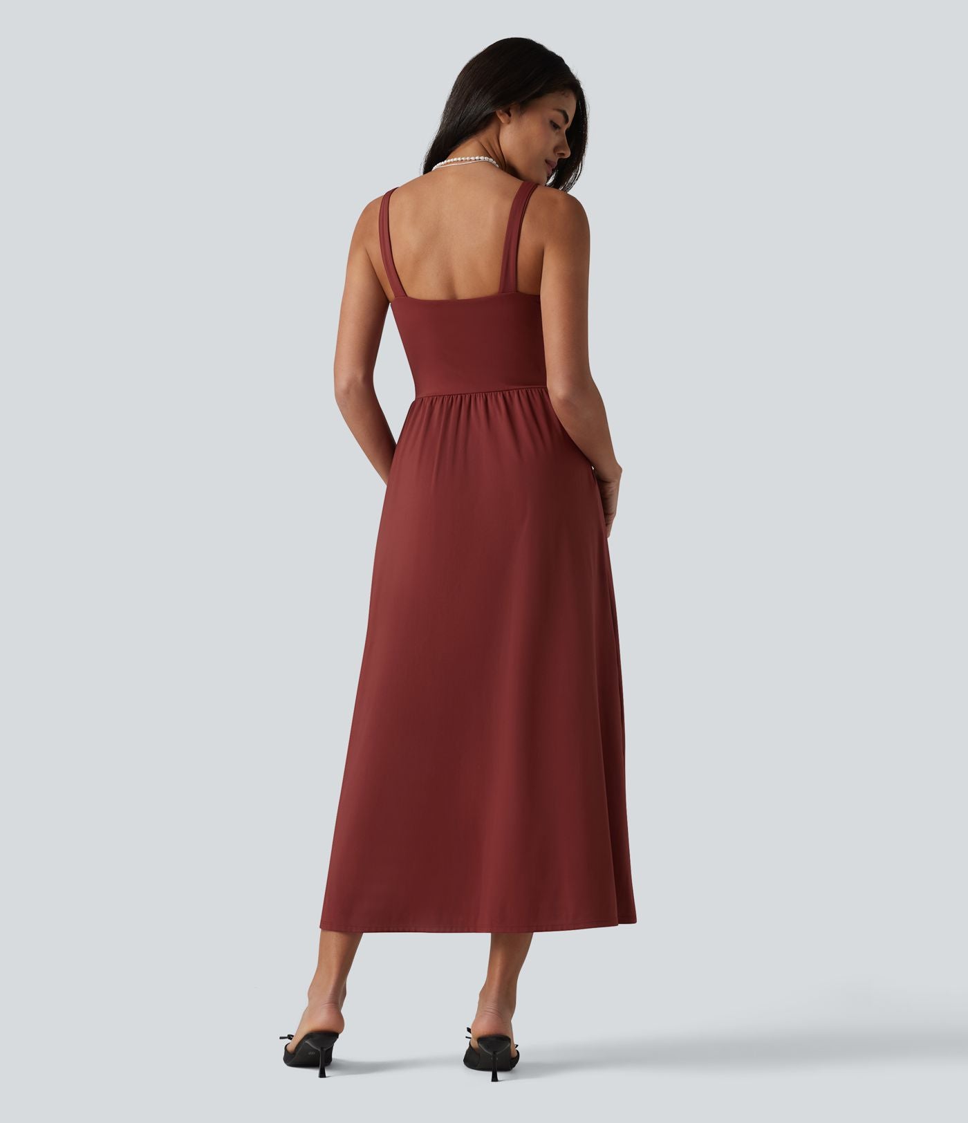 Robe midi SoftlyZero™ Airy effet frais InstantCool sans manches col V avec coques intégrées non amovibles et poches, bonnets E-G