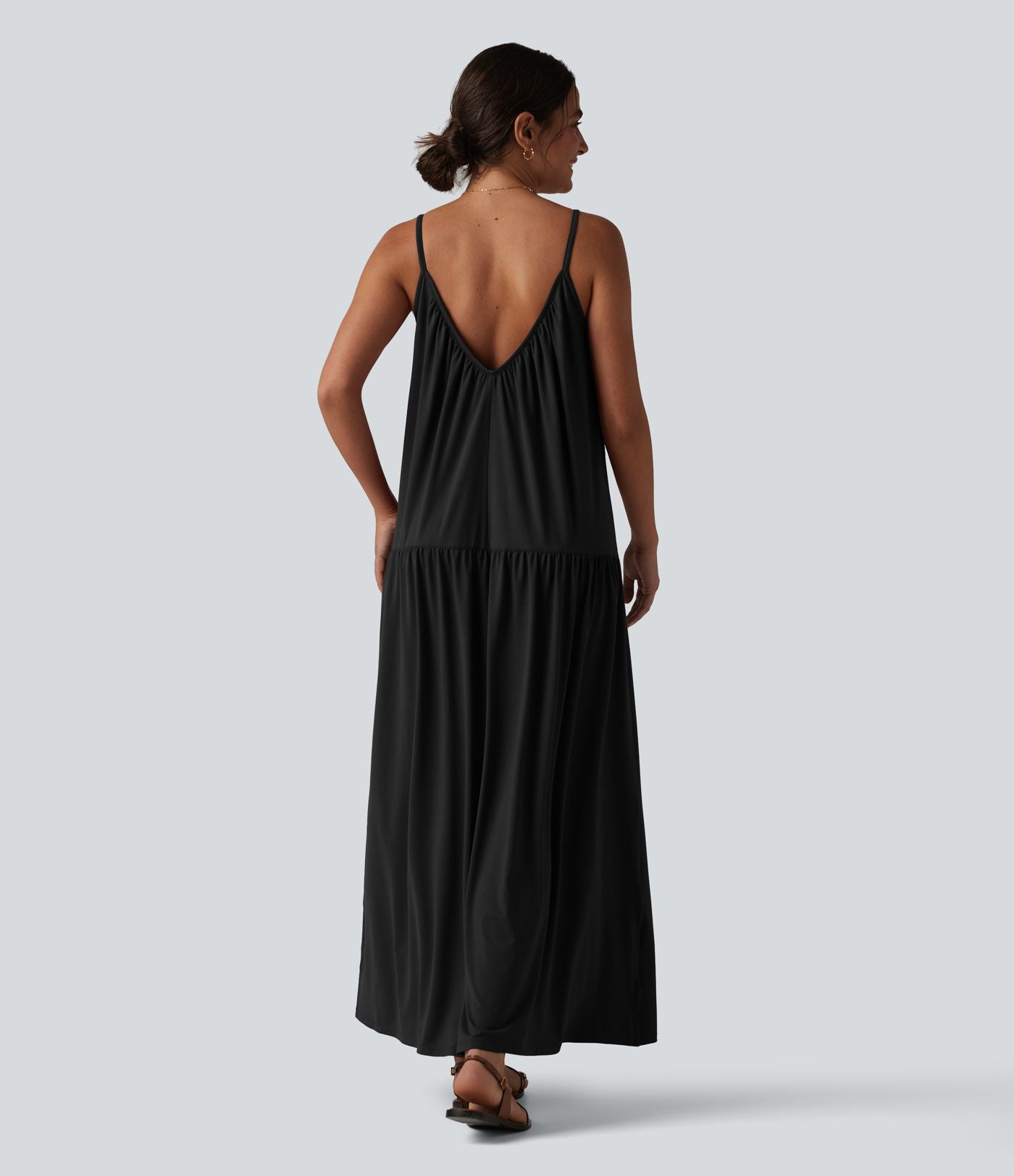 Robe nuisette maxi fluide col V ourlet fendu style vacances