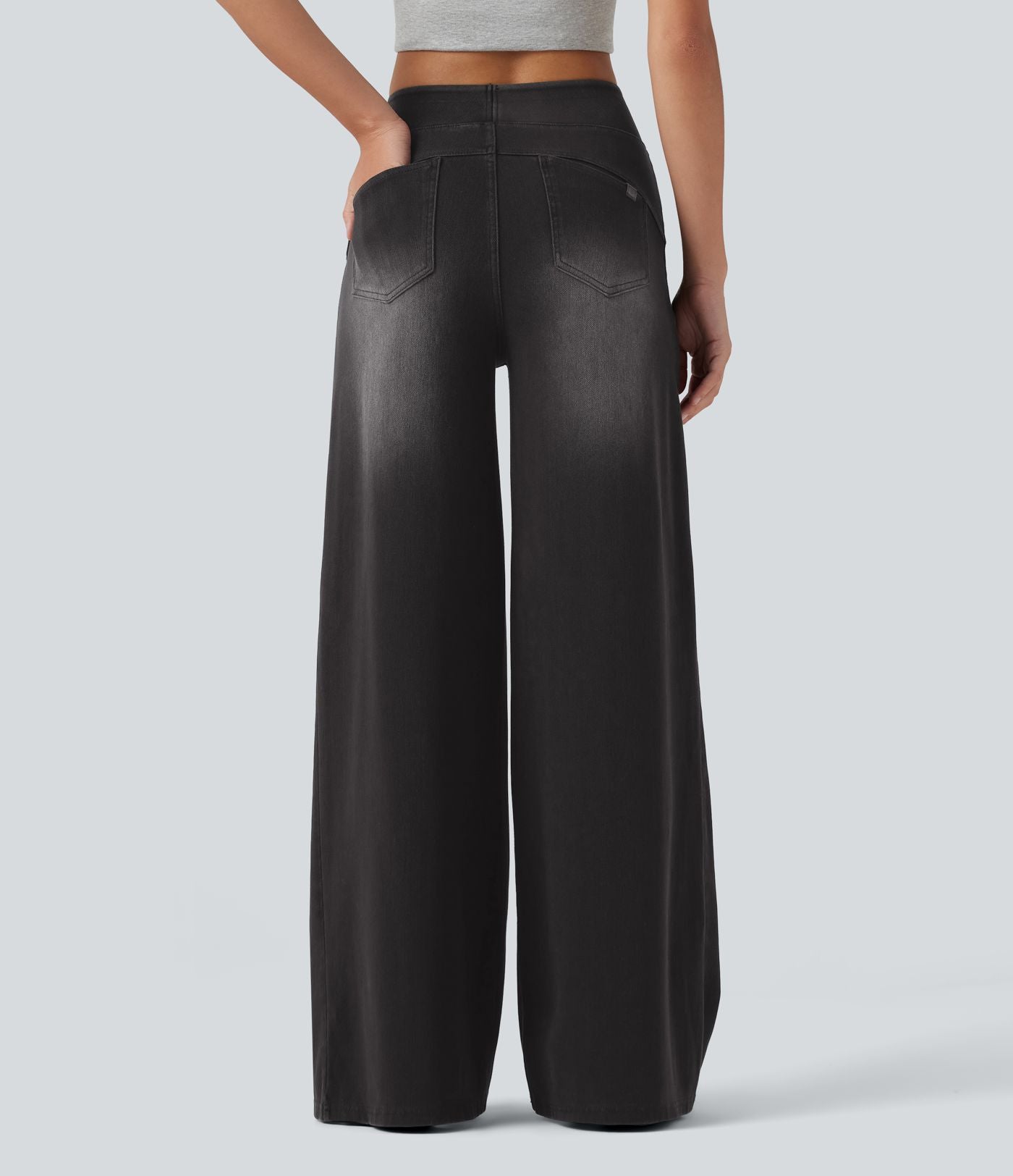 Jean décontracté Halara Flex™ large taille haute effet délavé avec poches