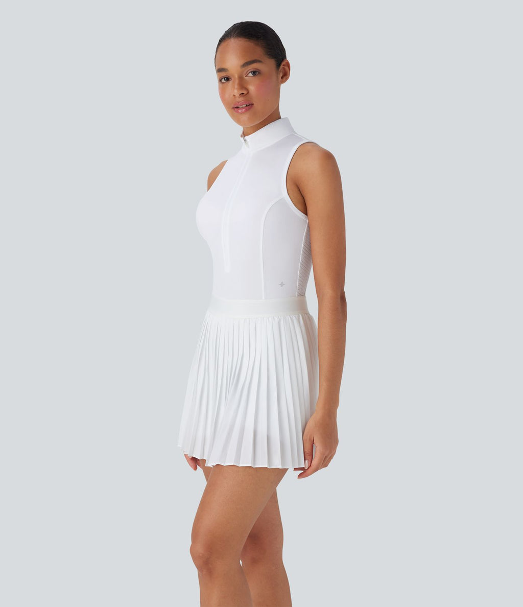 Robe de tennis courte 2-en-1 sans manches ajourée plissée à séchage rapide Breezeful™ avec poches latérales