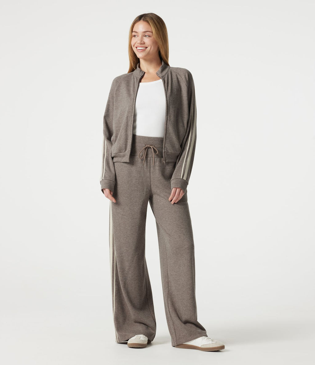 Pantalon baggy côtelé taille haute gainant avec cordon ajustable, bandes latérales et poches