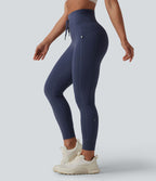 Legging de yoga fuselé taille haute avec cordon de serrage pied-de-poule avec poches