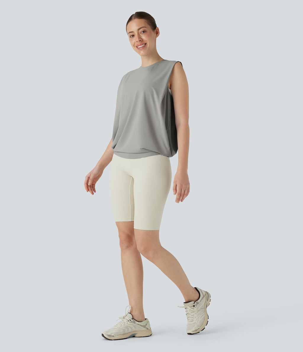 Débardeur de yoga col rond froncé, tissu rafraîchissant - Protection UPF50+