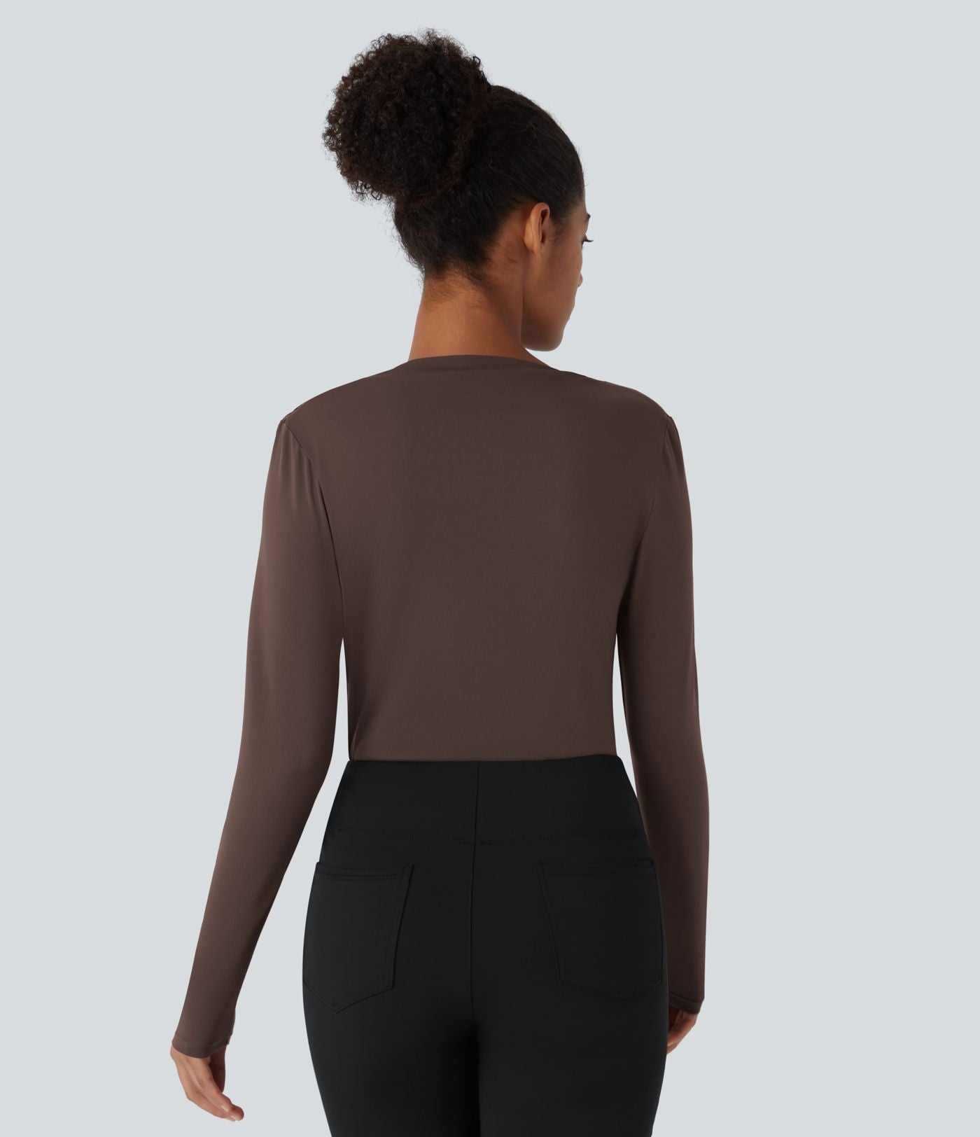 Cowl Neck Ruched Long Sleeve Slim Work Top
